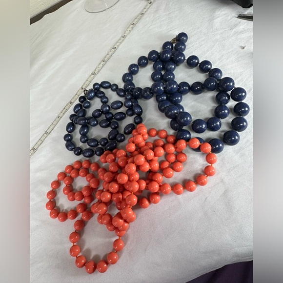 Blue and salmon orange old lady necklaces - Picture 1 of 6